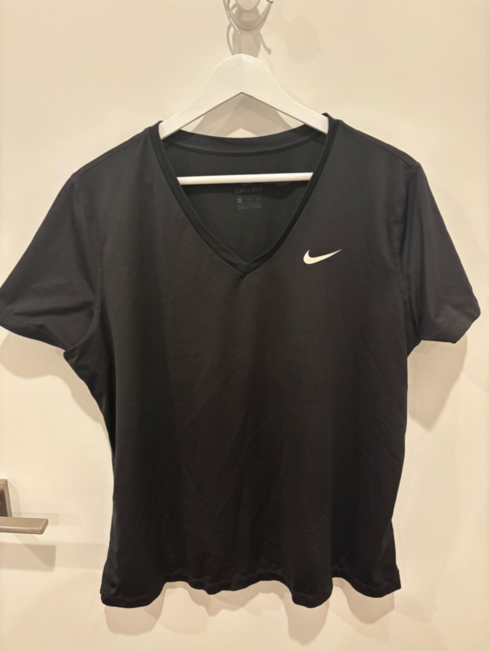 Nike Black V-Neck Dri-FIT Tee with White Swoosh